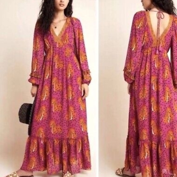 FARM Rio Dresses & Skirts - Anthropologie X FARM Rio Pink Cheetah Maxi Dress Medium